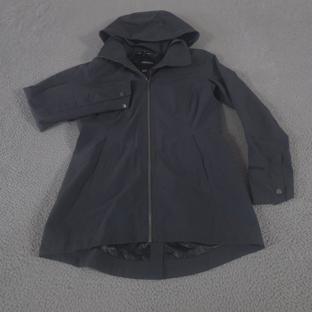 Marmot Jacket Womens Medium Gray Lea Hooded Full Zip Solid Rain Coat Windbreaker